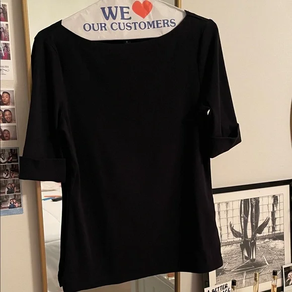 ❌ SOLD ❌ Lauren Ralph Lauren • Stretch Cotton Boatneck Elbow Sleeve Black Tee - Picture 5 of 7